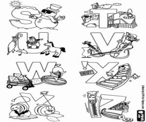 kolorowanka Litery S Z, alfabet zdobione