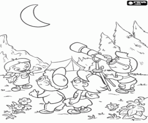 kolorowanka Mali Einstein i teleskop