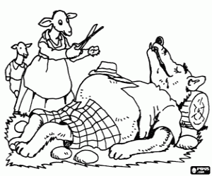 kolorowanka Mama koza z nożyczek i wilk