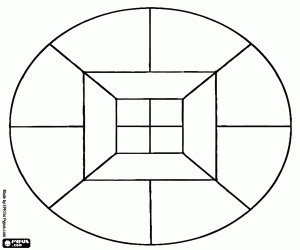 kolorowanka Mandala z kwadratów w ćwiartki