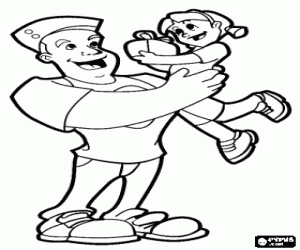 kolorowanka Mała dziewczynka i prezent w ramiona taty