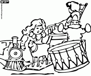 kolorowanka Mała dziewczynka z prezenty świąteczne