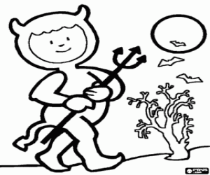 kolorowanka Mały chłopiec z strój diabła