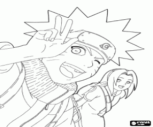 kolorowanka Naruto Uzumaki i Sakura Haruno