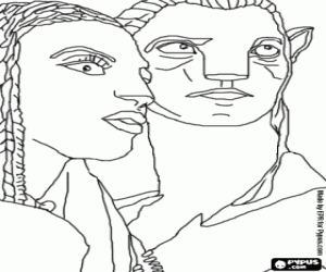 kolorowanka Na'vi avatar Jake i Neytiri