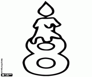 kolorowanka Numer osiem urodziny świeca