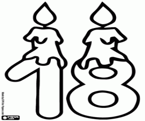 kolorowanka Numer osiemnaście ze świecami