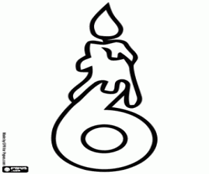 kolorowanka Numer sześć i świeczki urodzinowe