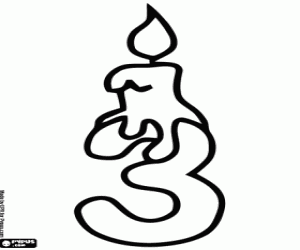 kolorowanka Numer trzy świeczki urodzinowe