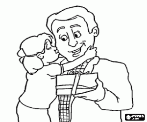kolorowanka Ojciec z córką, pocałunek i dar
