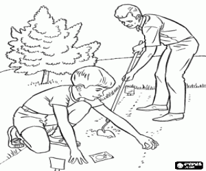 kolorowanka Ojciec i syn w ogród warzywny