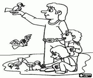 kolorowanka Ojciec z synami w parku