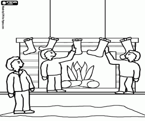 kolorowanka Ozdoby świąteczne w kominku