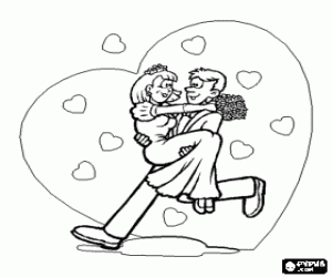 kolorowanka Panna młoda na ramionach pana młodego