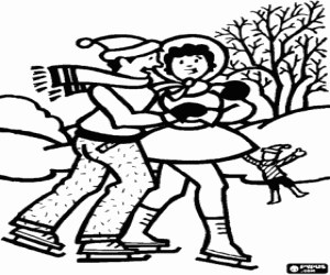 kolorowanka Para na łyżwach na zamarzniętym jeziorze