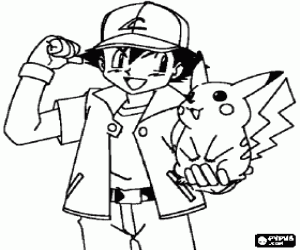 kolorowanka Pikachu i Ash z Pokemon