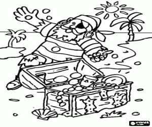 kolorowanka Pirat z złote monety