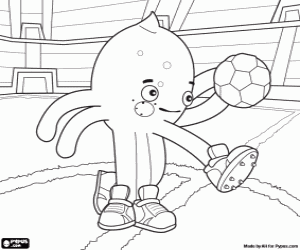 kolorowanka Piłkarz Pypus na stadionie