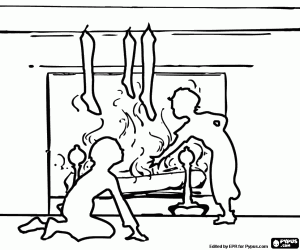 kolorowanka Podświetlenie z kominkiem i dzieci