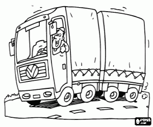 kolorowanka Przyczepa Samochód ciężarowy z kierowcą