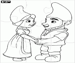 kolorowanka Puzzle z Gnomeo i Julia