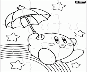 kolorowanka Puzzle z Kirby i parasol