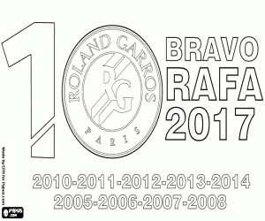 kolorowanka Rafa Nadal, 10 tytułów Roland Garros
