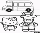 Hello Kitty i stałego kierowcy szkolnego autobusu, w przedniej części pojazdu