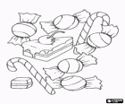 Różne cukierki i słodycze - cukierki, cukierki kije i kawałek ciasta