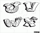 Puzzle liter U, V, W i X z zabawnymi rysunkami