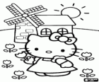 Hello Kitty odbiera maki przechadzając przeszłości wiatrak w dziedzinie