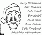 Kartka świąteczna z twarzą Kaczor Donald z Santa Claus kapelusz