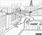 Puzzle z Spiderman skacząc między budynkami w mieście, kołysząc się z jego pajęczyna