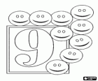 Numer 9 z dziewięciu szczęśliwych twarzy lub smiley