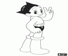 Astro Boy, bohater robot macha znak zwycięstwa