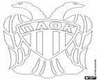 Logo PAOK FC PAOK Saloniki, grecki piłce nożnej. Panthessalonikeios Athlitikós Ómilos Konstantinoupoliton, grecka nazwa oryginalna transliteracji