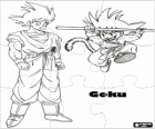 Dragon Ball Puzzle. Puzzle z Goku dziecko skoków i Goku dorosły, człowiek z ogonem małpy