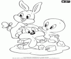 Baby Looney Tunes gry w piasek. Dziecko Królik Bugs, Tweety dla dzieci i niemowląt Sylvester