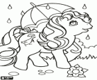 Kucyki Pony z parasolem w deszczu