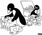 Pingu gra podczas gdy jej matka troszczy się o jej młodsza siostra Pingi