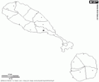Mapa Federacji Saint Kitts i Nevis. Stolica: Basseterre. Te dwie wyspy Karaibów jest najmniejszym krajem w Ameryce