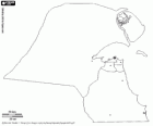 Mapa Państwa Kuwejtu. Stolica: Kuwejt. Mały emirat na Bliskim Wschodzie z wybrzeża na Zatoce Perskiej