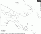 Mapa z niezależnego Państwa Papua-Nowa Gwinea. Stolica: Port Moresby. Kraj, który zajmuje wschodniej części wyspy Nowa Gwinea i inne wyspy w południowo-zachodniej części Oceanu Spokojnego