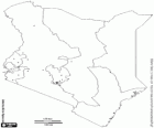 Mapa Republiki Kenii. Stolica: Nairobi. Kraj we wschodniej Afryce z wybrzeża Oceanu Indyjskiego