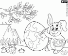Wszystko gotowe do przybycia Wielkanoc, królik farby Osterei