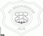 Odznaka FC Erzgebirge Aue. Klub piłkarski w Aue, miasta Saksonii