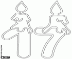 Numer siedemnaście z dwie świece, rysunek do wypełnienia