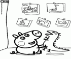 Mały brat Peppa, George z jego dinozaur zabawka w sypialni