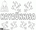 Hayrünnisa, nazwa dla dziewczyny w Turcji. Hayrünnisa, wariant arabskiej nazwy Khairunnisa lub Khair al-Nysa. Jego znaczenie jest pani z pokoju