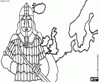 Wiking wojownik i mapa terytoriów ludzi viking
